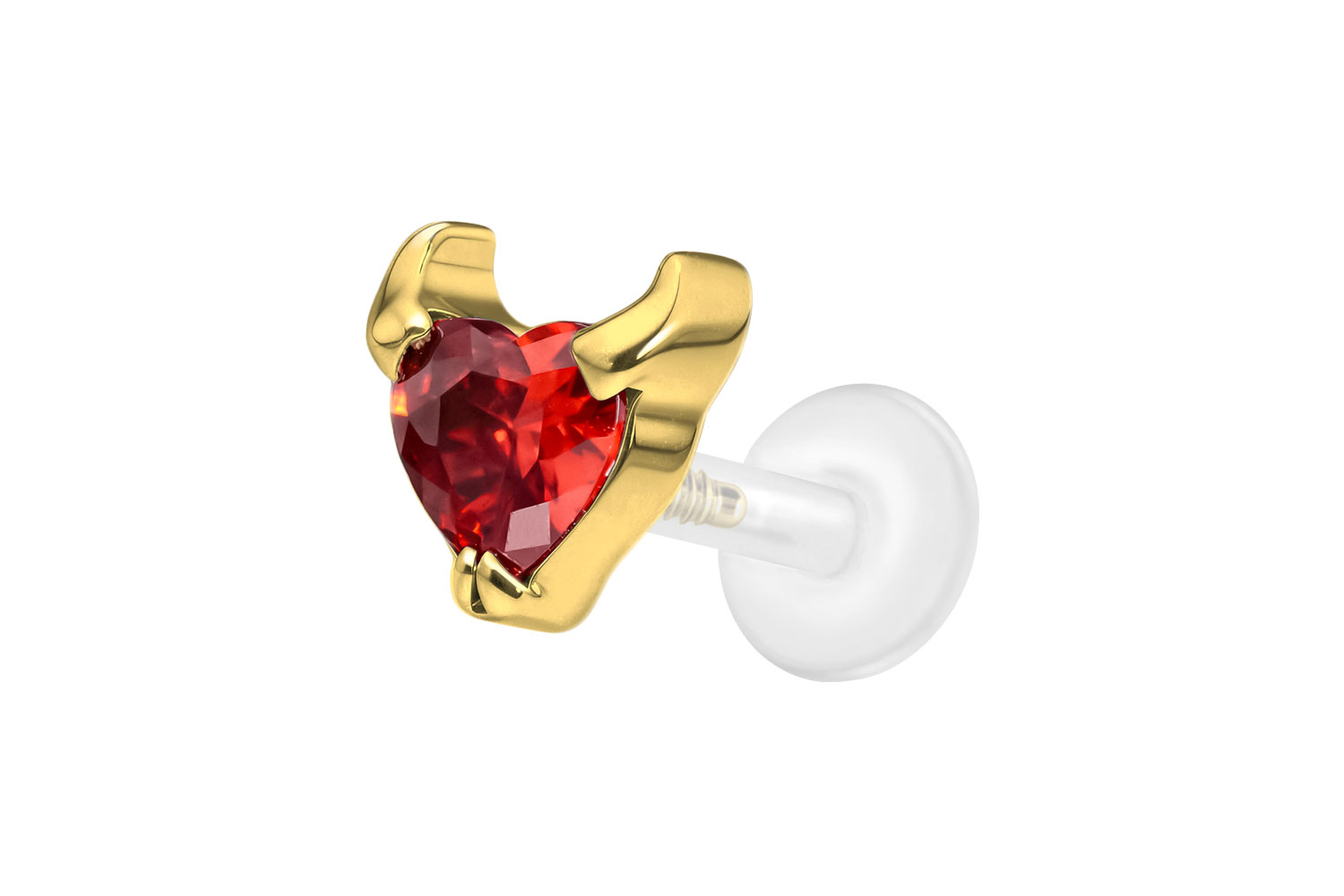 PTFE Labret Piercing mit Innengewinde + Titan-Aufsatz TEUFELSHERZ